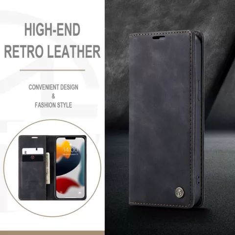 Caseme Slim Retro Wallet kunstleer hoesje voor iPhone 13 Pro Max - zwart