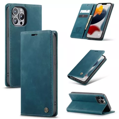 Caseme Slim Retro Wallet kunstleer hoesje geschikt voor iPhone 13 Pro Max - blauw