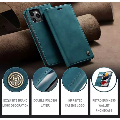 Caseme Slim Retro Wallet kunstleer hoesje voor iPhone 13 Pro Max - blauw