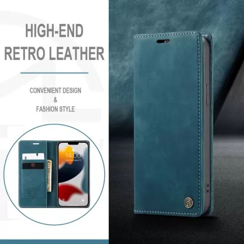 Caseme Slim Retro Wallet kunstleer hoesje geschikt voor iPhone 13 Pro Max - blauw