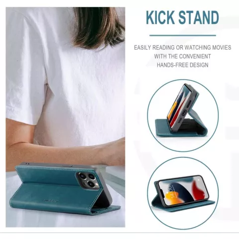 Caseme Slim Retro Wallet kunstleer hoesje geschikt voor iPhone 13 Pro Max - blauw
