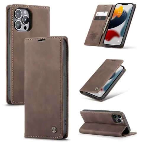 Caseme Slim Retro Wallet kunstleer hoesje geschikt voor iPhone 13 Pro Max - bruin