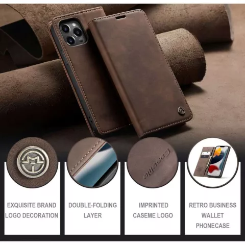 Caseme Slim Retro Wallet kunstleer hoesje geschikt voor iPhone 13 Pro Max - bruin