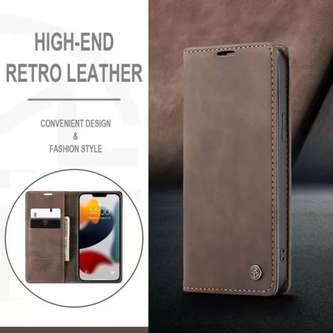 Caseme Slim Retro Wallet kunstleer hoesje geschikt voor iPhone 13 Pro Max - bruin