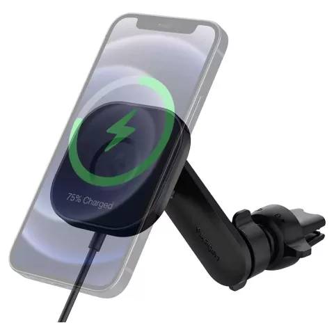 Spigen iPhone Magnetische houder en Qi oplader OneTap Auto ventilator Standaard (Zwart)