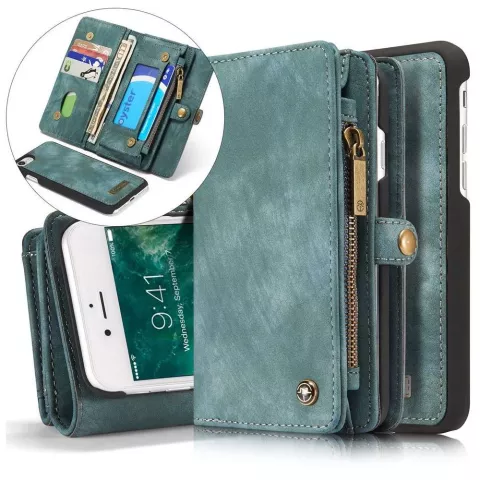 Caseme Retro Wallet splitleder hoesje voor iPhone 7, iPhone 8 en iPhone SE 2020 SE 2022 - blauw