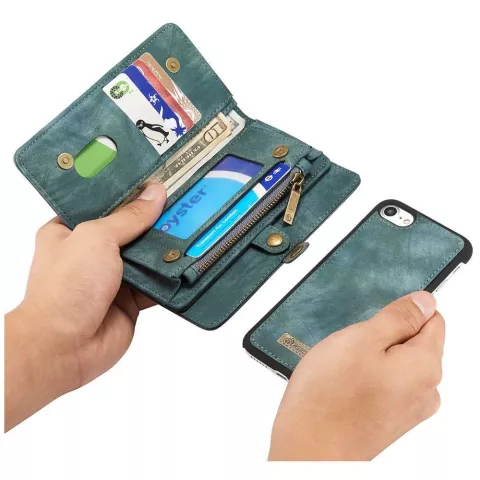 Caseme Retro Wallet splitleder hoesje voor iPhone 7, iPhone 8 en iPhone SE 2020 SE 2022 - blauw