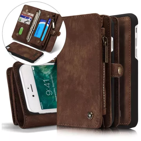 Caseme Retro Wallet splitleder hoesje geschikt voor iPhone 7, iPhone 8 en iPhone SE 2020 SE 2022 - bruin