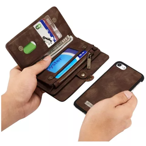 Caseme Retro Wallet splitleder hoesje geschikt voor iPhone 7, iPhone 8 en iPhone SE 2020 SE 2022 - bruin