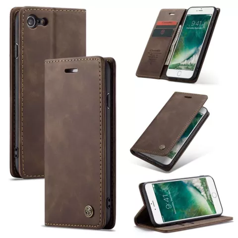 Caseme Slim Retro Wallet kunstleer hoesje voor iPhone 7, iPhone 8 en iPhone SE 2020 SE 2022 - bruin