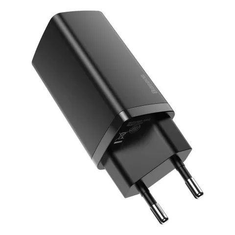 Baseus duolader oplader 2 USB-C adapter PD 65W - Zwart
