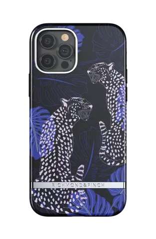 Richmond &amp; Finch Blue Cheetah bladeren jachtluipaarden hoesje iPhone 12 en iPhone 12 Pro - blauw
