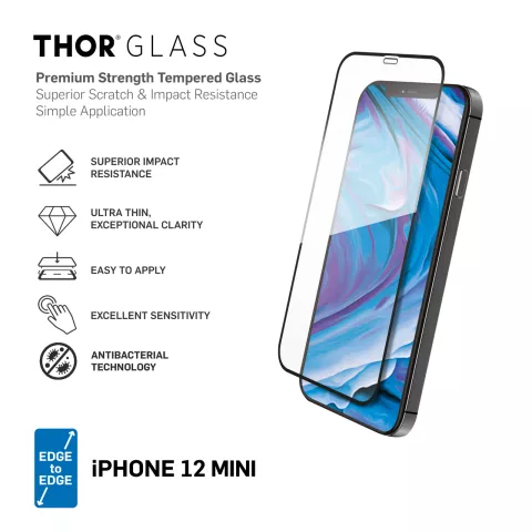 THOR DT Glass E2E Anti Bac screenprotector voor iPhone 12 mini - transparant