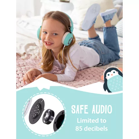 Planet Buddies pingu&iuml;n koptelefoon kinderen opvouwbaar hoofdtelefoon headphonejack aux - Lichtblauw