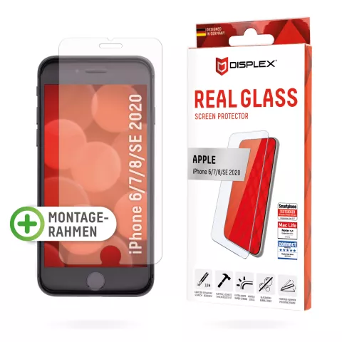 Displex Real Glass + Frame screenprotector geschikt voor iPhone 6 6s 7 8 en SE 2020 SE 2022 - transparant