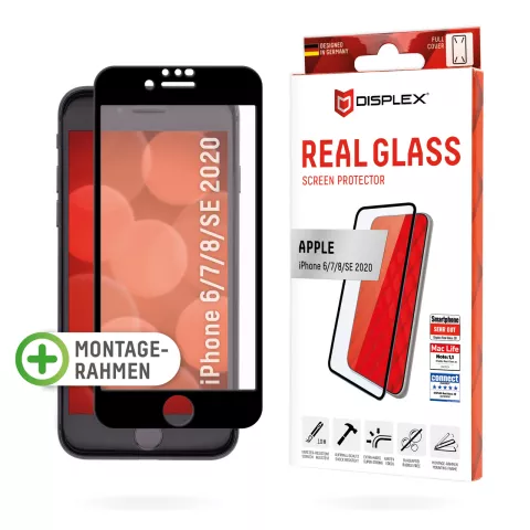 Displex Real Glass FC + Frame screenprotector geschikt voor iPhone 6 6s 7 8 en SE 2020 SE 2022 - transparant