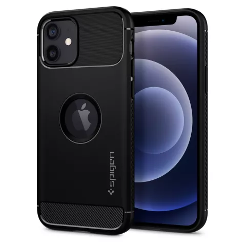 Spigen Rugged Armor TPU met Air Cushion carbonvezels hoesje geschikt voor iPhone 12 en iPhone 12 Pro - zwart