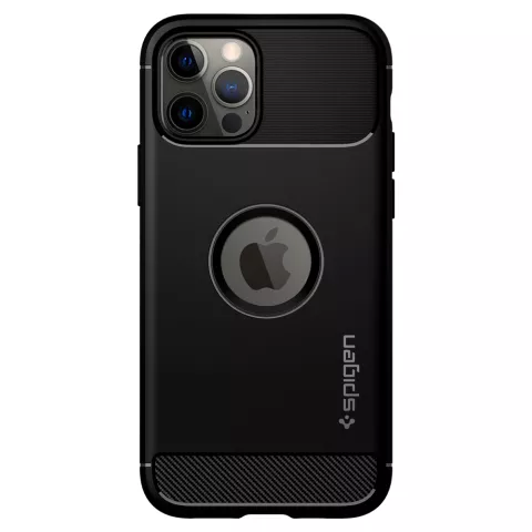 Spigen Rugged Armor TPU met Air Cushion carbonvezels hoesje voor iPhone 12 en iPhone 12 Pro - zwart