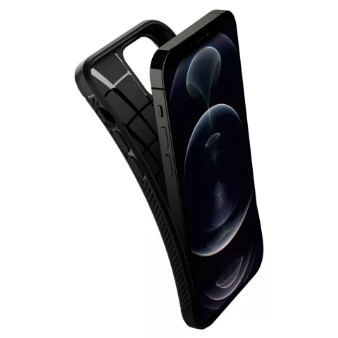 Spigen Rugged Armor TPU met Air Cushion carbonvezels hoesje geschikt voor iPhone 12 en iPhone 12 Pro - zwart