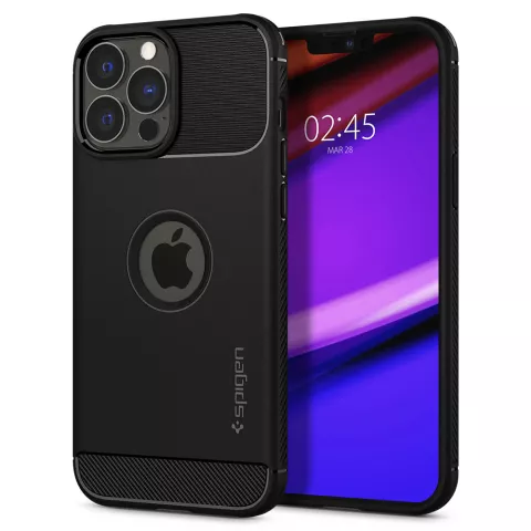 Spigen Rugged Armor TPU met Air Cushion carbonvezels hoesje voor iPhone 13 Pro Max - zwart