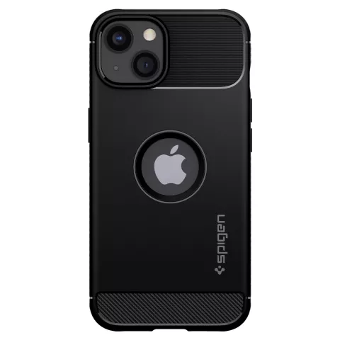 Spigen Rugged Armor TPU met Air Cushion carbonvezels hoesje voor iPhone 13 - zwart