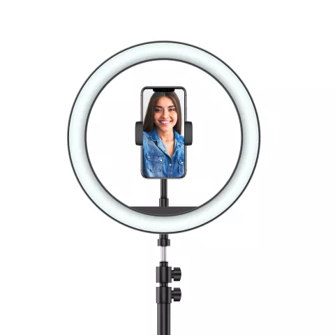 Xqisit selfie licht ring film lamp smartphone statief vlog standaard - Zwart