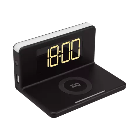 Xqisit wekker oplader 10W draadloze lader USB-A nachtlamp Qi smartphone- Zwart