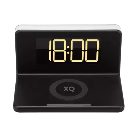 Xqisit wekker oplader 10W draadloze lader USB-A nachtlamp Qi smartphone- Zwart