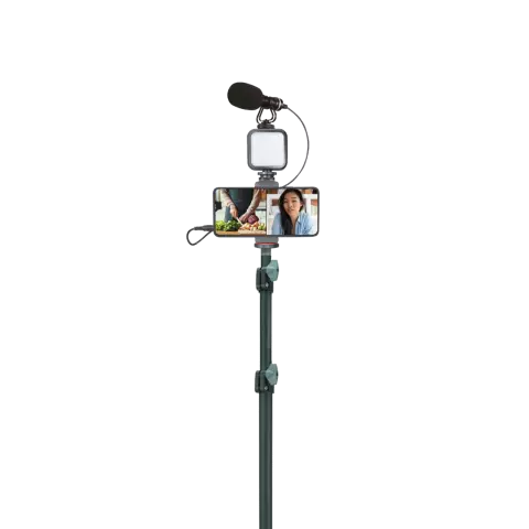 Xqisit tripod 1.6 meter statief filmlamp microfoon opnemen accessoires social media pakket - Zwart