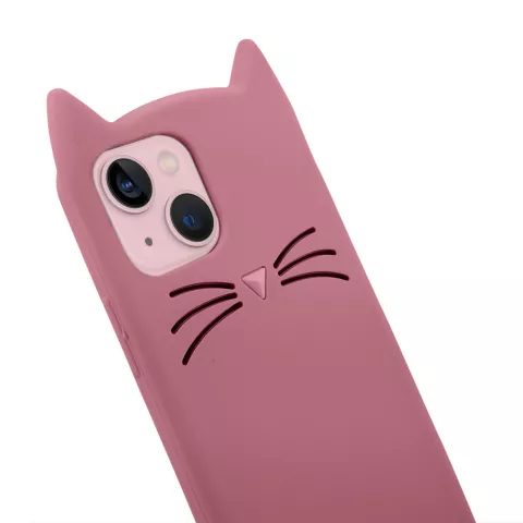 Schattige kat siliconen hoesje voor iPhone 13 - roze