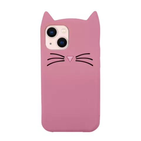 Schattige kat siliconen hoesje voor iPhone 13 - roze