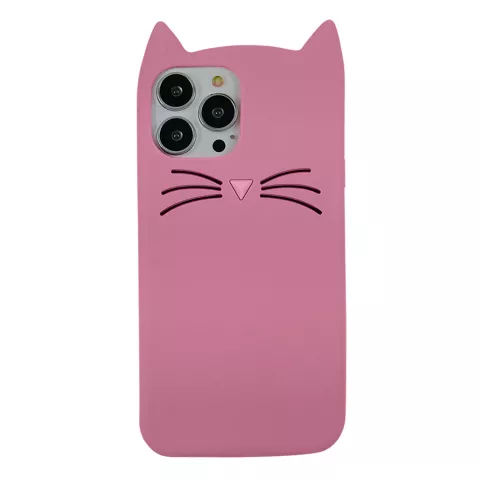 Schattige kat siliconen hoesje voor iPhone 13 Pro - roze