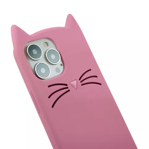 Schattige kat siliconen hoesje voor iPhone 13 Pro - roze