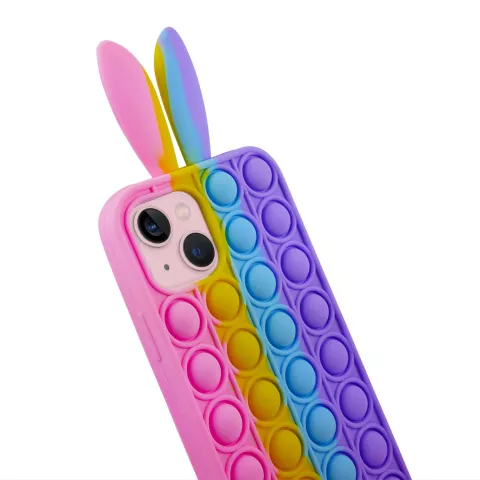 Bunny Pop Fidget Bubble siliconen hoesje voor iPhone 13 - roze, geel, blauw en paars