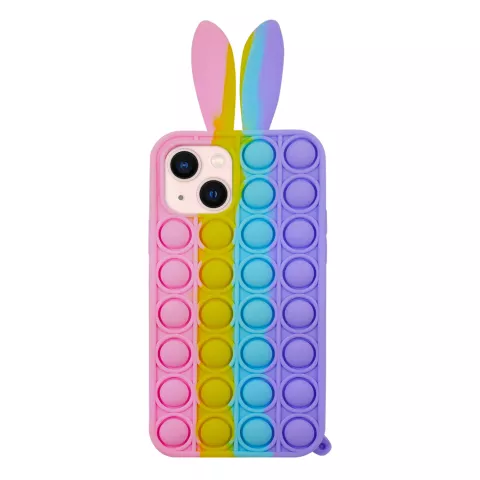 Bunny Pop Fidget Bubble siliconen hoesje voor iPhone 13 - roze, geel, blauw en paars