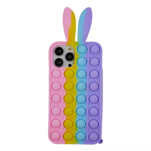 Bunny Pop Fidget Bubble siliconen hoesje voor iPhone 13 Pro - roze, geel, blauw en paars