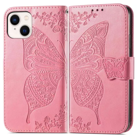 Vlinder Wallet kunstleer hoesje voor iPhone 14 - roze