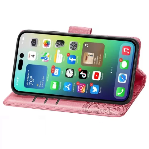 Vlinder Wallet kunstleer hoesje voor iPhone 14 - roze