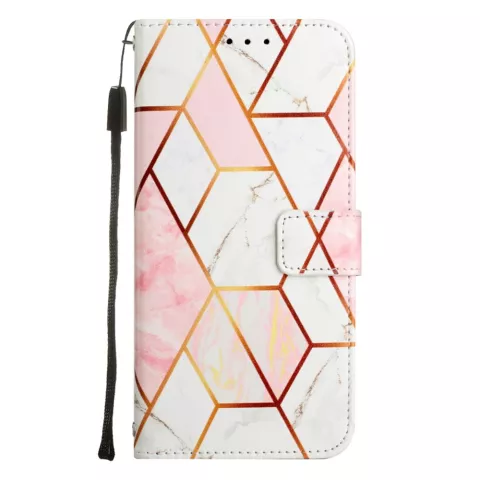 Rose Marble Wallet kunstleer hoesje voor iPhone 14 - wit en roze