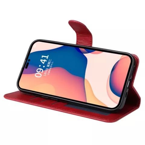 Bookcase Wallet kunstleer hoesje voor iPhone 14 Pro - rood