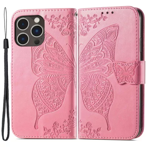 Vlinder Wallet kunstleer hoesje voor iPhone 14 Pro - roze