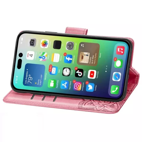 Vlinder Wallet kunstleer hoesje voor iPhone 14 Pro - roze