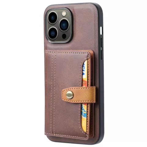 Card Wallet kunstleer hoesje voor iPhone 14 Pro - bruin