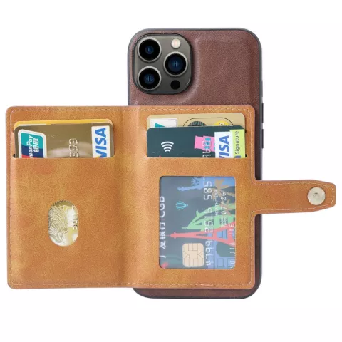 Card Wallet kunstleer hoesje voor iPhone 14 Pro - bruin