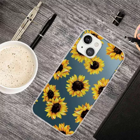 Sunflower TPU hoesje met zonnebloemen voor iPhone 14 Plus - transparant en geel