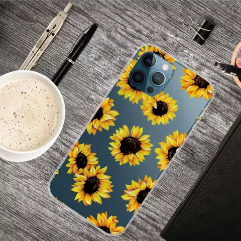 Sunflower TPU hoesje met zonnebloemen voor iPhone 14 Pro Max - transparant en geel
