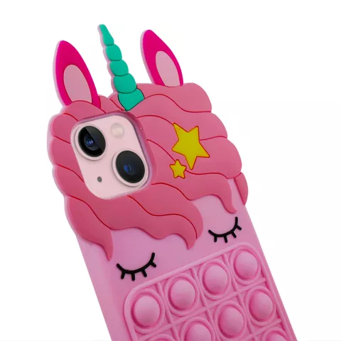 Unicorn Pop Fidget Bubble siliconen eenhoorn hoesje voor iPhone 13 - roze