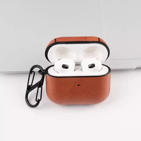 Protective kunstleer hoesje met haak voor AirPods 3 - bruin