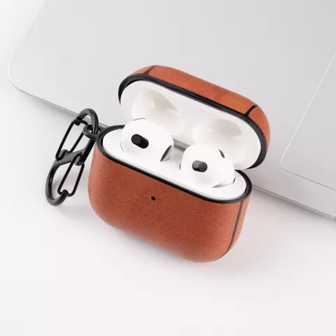 Protective kunstleer hoesje met haak voor AirPods 3 - bruin