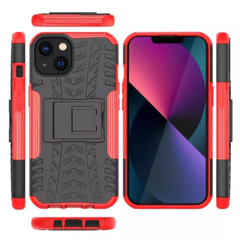 Shockproof Kickstand anti-slip kunststof en TPU hoesje voor iPhone 14 - rood